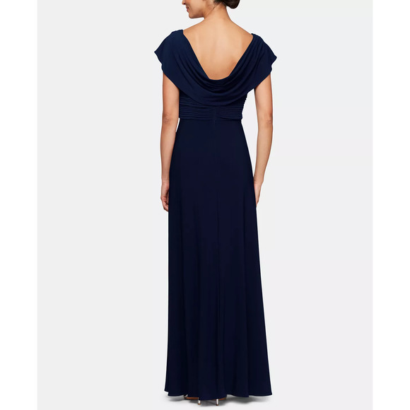 ALEX EVENINGS Women's Embellished-Waist Cowlneck Gown | NAVY | Size 12 - Picture 2 of 3